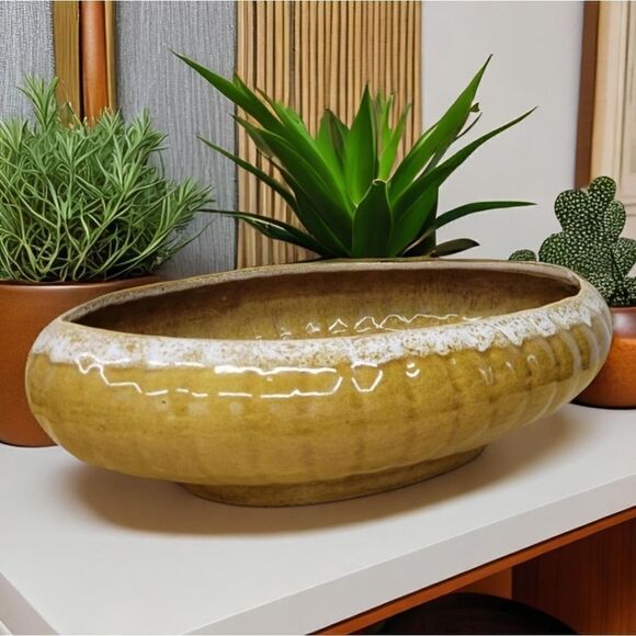 MCM Golden Brown & Cream Drip Glazed Large Planter Pot - Picture 11 of 11